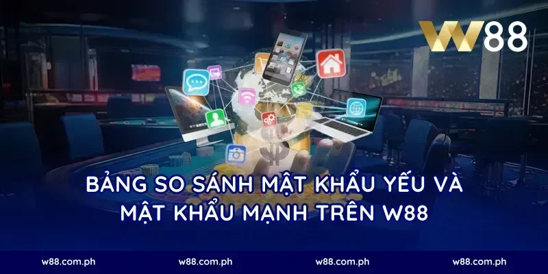 Bảng so sánh mật khẩu yếu và mật khẩu mạnh trên W88